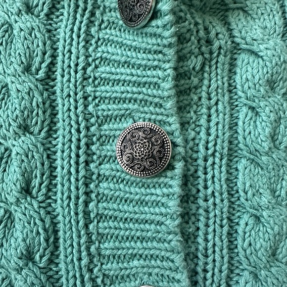 VTG Croquet Club Sweater Womens Medium Green Cable Knit Chunky Button 90s - Picture 6 of 16